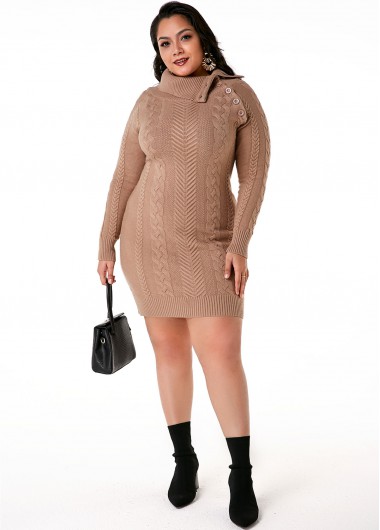 Rosewe Cable Knit Flap Collar Plus Size Dress - 2X