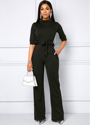 Rosewe Side Pocket Half Sleeve Belted Jumpsuit - 2XL