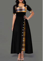 Ginger Plus Size Decorative Button Plaid Dress