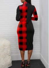Quarter Zip Long Sleeve Plaid Print Dress