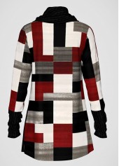 Geometric Print Decorative Button Plus Size Tunic Top