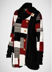 Geometric Print Decorative Button Plus Size Tunic Top