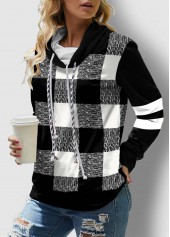 Plus Size Plaid Long Sleeve Drawstring Sweatshirt