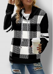 Plus Size Plaid Long Sleeve Drawstring Sweatshirt