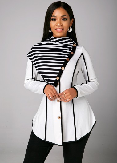 Rosewe Asymmetric Hem Striped Long Sleeve Sweatshirt - M