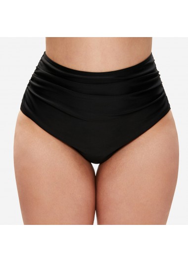 Rosewe Plus Size Ruched Black High Waist Swimwear Panty - 3X
