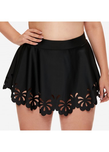 Rosewe Plus Size High Waist Pierced Black Pantskirt - 3X