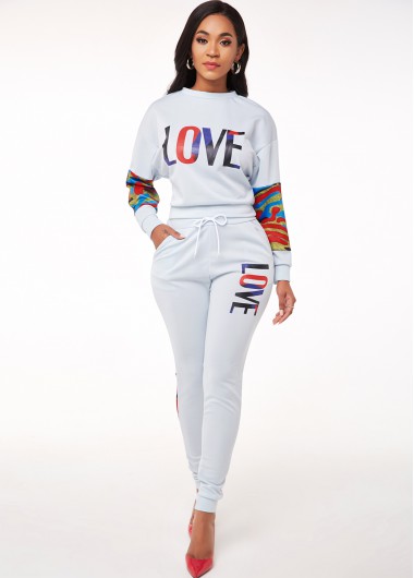 Rosewe Long Sleeve Letter Print Drawstring Waist Sweatsuit Set - XL