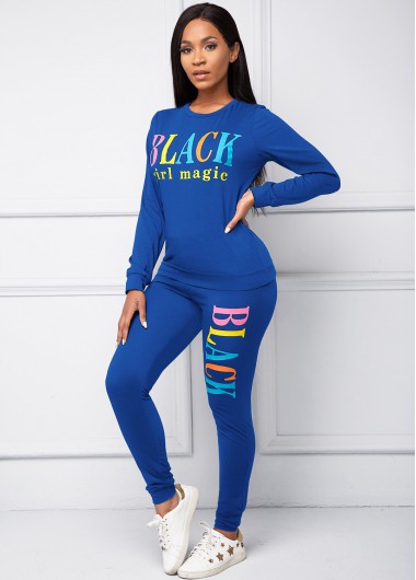 Rosewe Letter Print Round Neck Long Sleeve Sweatsuit Set - XL