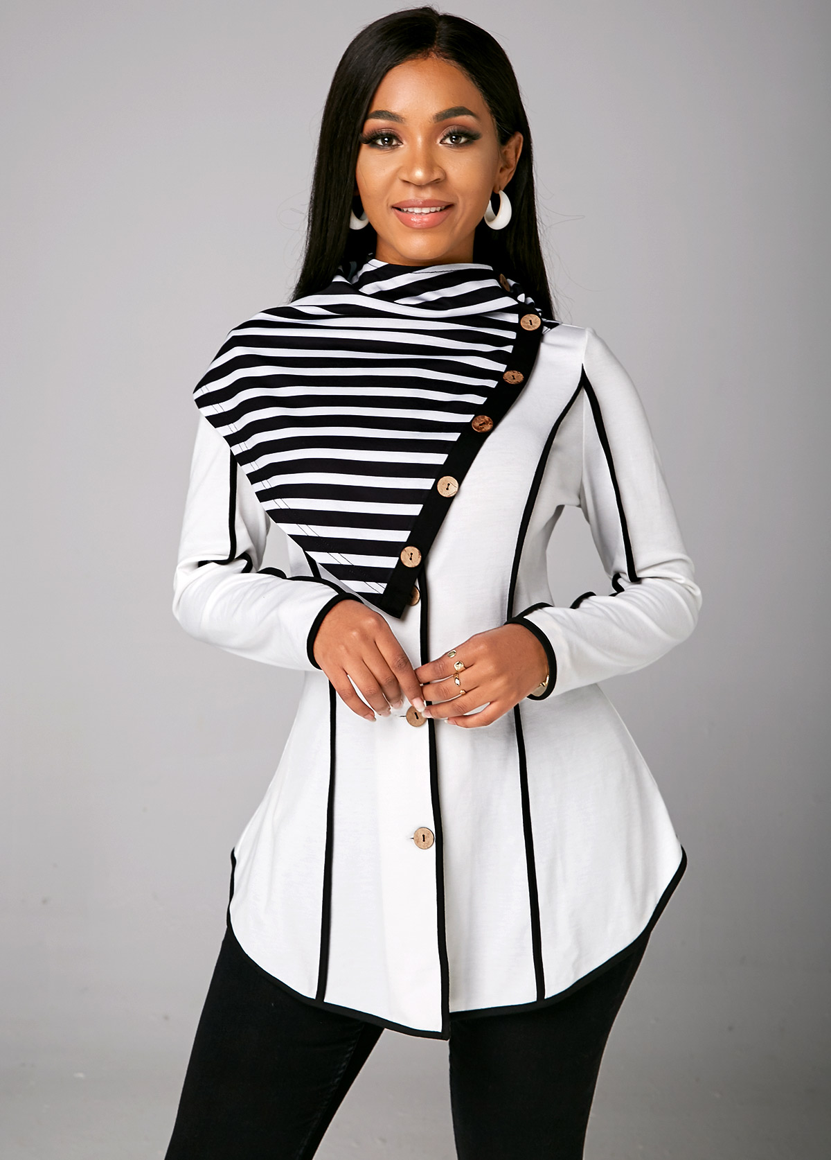 Asymmetric Hem Striped Long Sleeve Sweatshirt