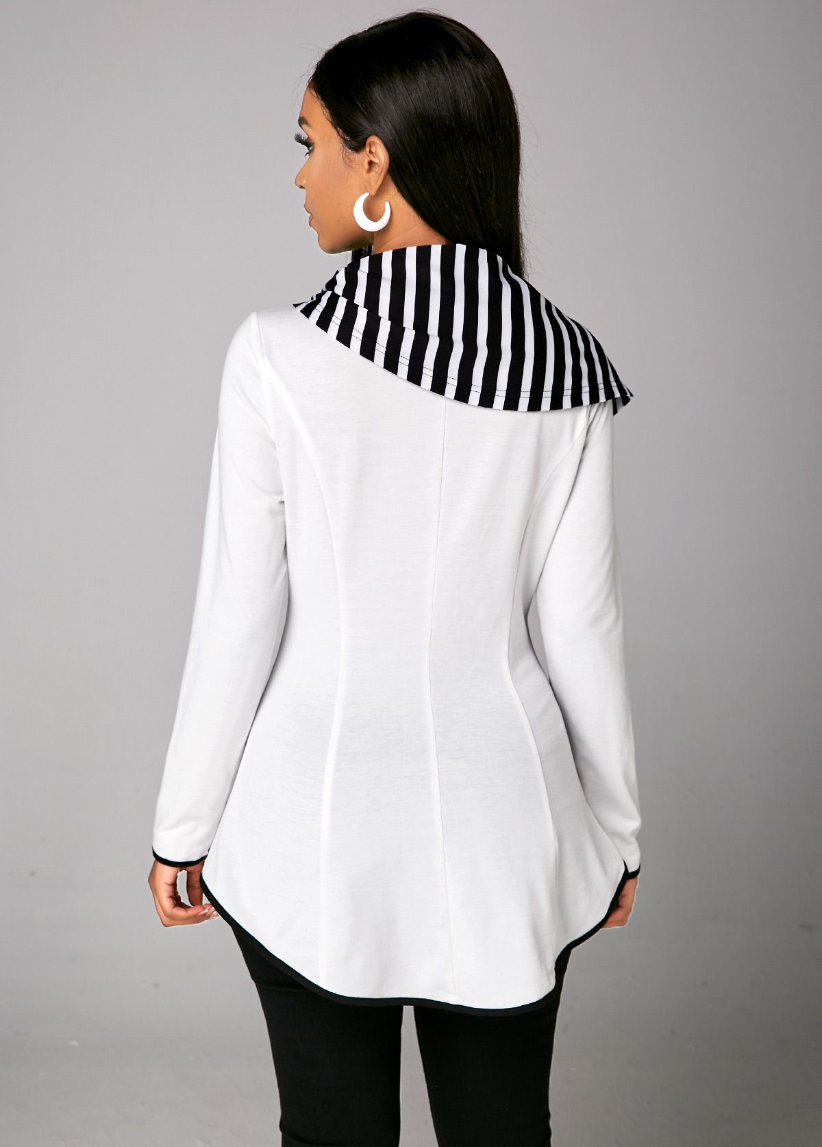 Asymmetric Hem Striped Long Sleeve Sweatshirt