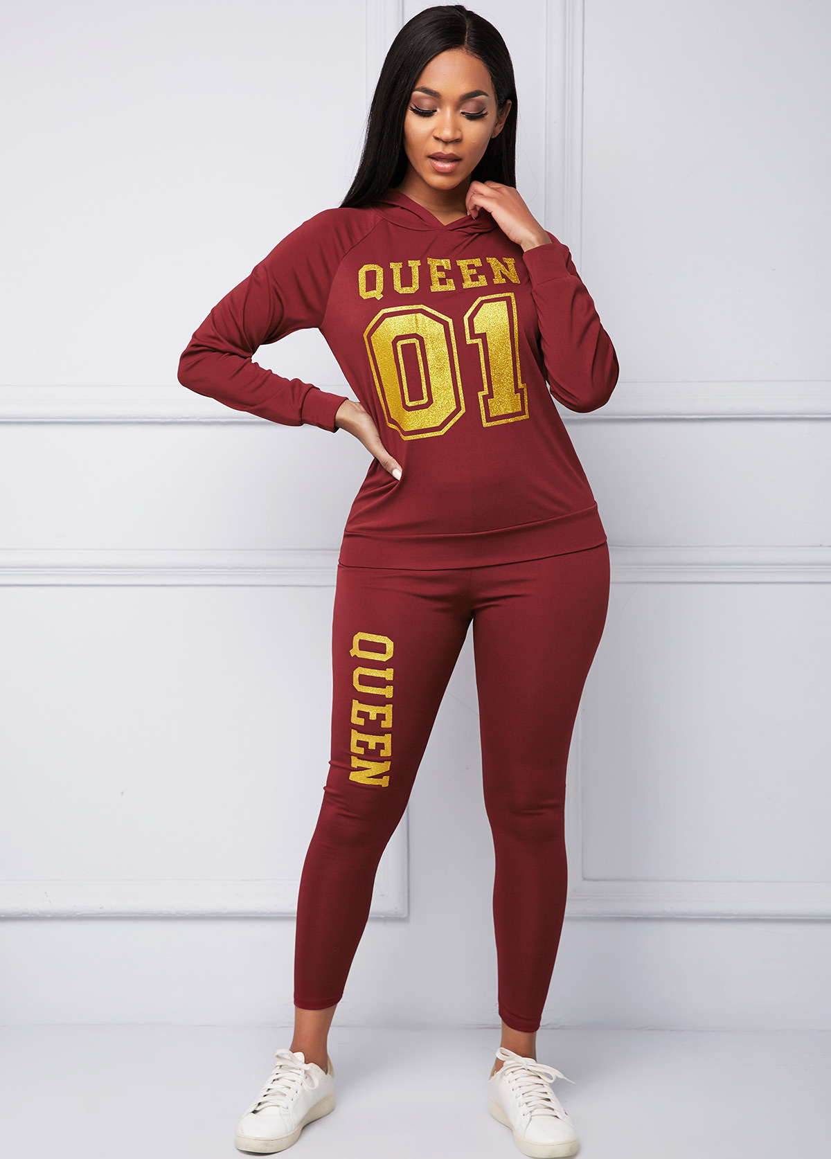 Hooded Collar Hot Stamping Letter Print Sweatsuit Set
