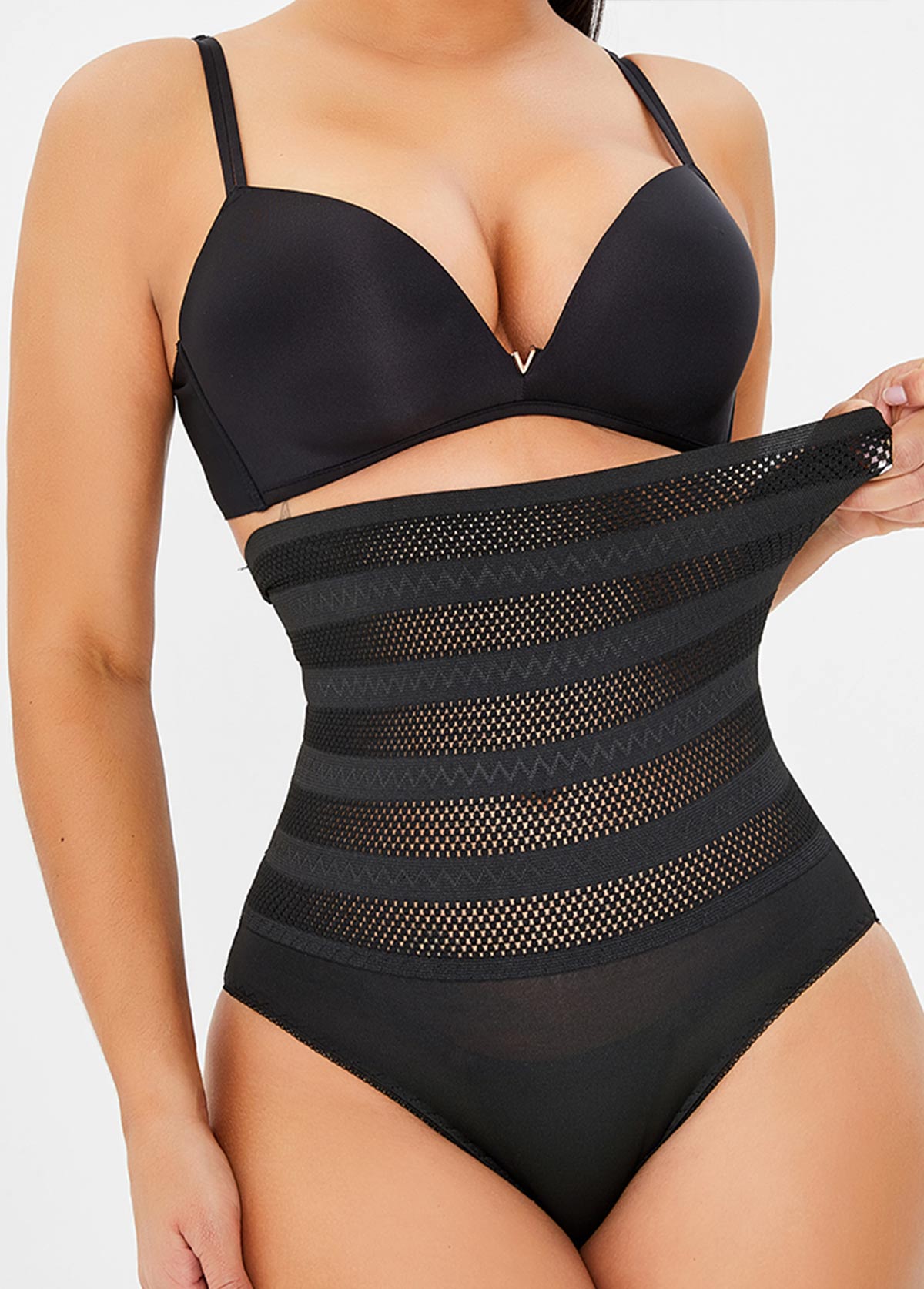 Black Mesh High Waist Shapewear Panty USD 19.77