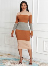 Long Sleeve Color Block Turtleneck Sweater Dress 