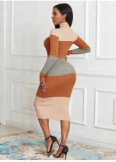 Long Sleeve Color Block Turtleneck Sweater Dress 