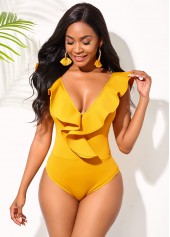 Ruffle Trim V Back One Piece Swimwear