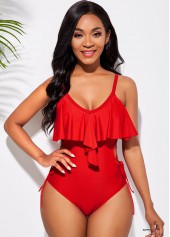 Flounce Spaghetti Strap Lace Up One Piece Swimwear