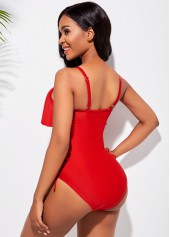 Flounce Spaghetti Strap Lace Up One Piece Swimwear