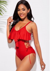 Flounce Spaghetti Strap Lace Up One Piece Swimwear