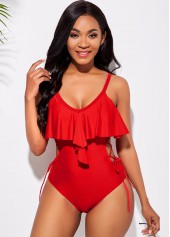 Flounce Spaghetti Strap Lace Up One Piece Swimwear