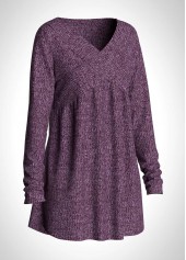 Purple V Neck Long Sleeve T Shirt