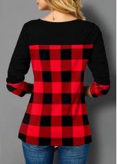 Button Plaid Asymmetric Hem T Shirt