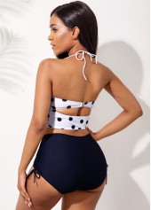 Halter Polka Dot Bowknot High Waisted Bikini Set