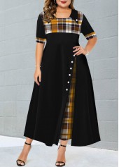 Ginger Plus Size Decorative Button Plaid Dress