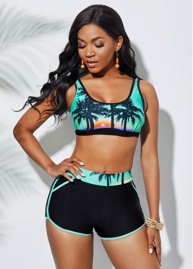 Rosewe High Waist Tropical Print Wide Strap Bikini Set - L