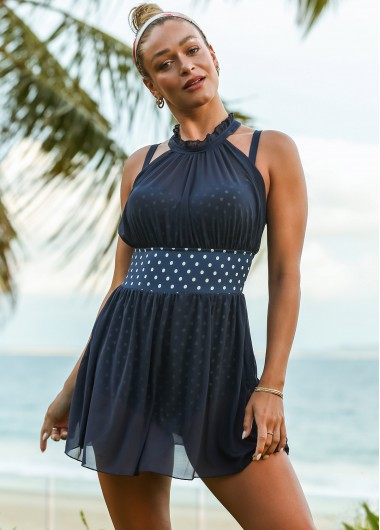 Rosewe Polka Dot Cutout Back One Piece Swimwear - M