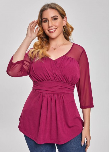 Rosewe Plus size 3/4 Sleeve Mesh T Shirt - 3X