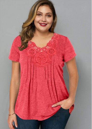 Rosewe Crinkle Chest Short Sleeve Plus Size T Shirt - 3X