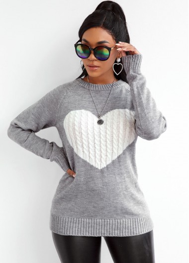 Rosewe Trendy Long Sleeve Twisted Pattern Heart Sweater - 2XL