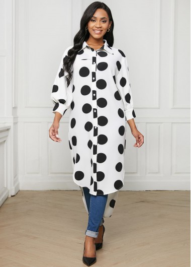 Rosewe Lantern Sleeve Polka Dot Button Up Blouse - S
