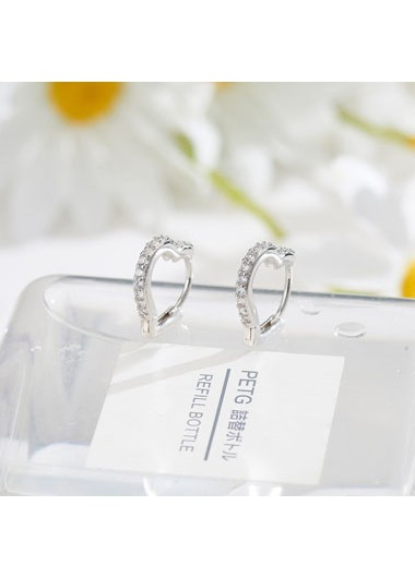 Rosewe Chic Rhinestone Detail Silver Heart Design Earrings - One Size