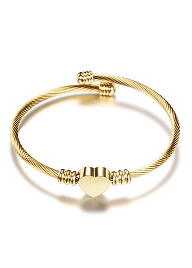 Rosewe Stylish Heart Shape Steel Wire Braided Gold Bangle - One Size