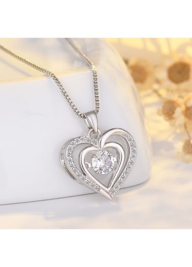 Rosewe Fashion 17.7 Inch Silver Heart Pendant Necklace - One Size