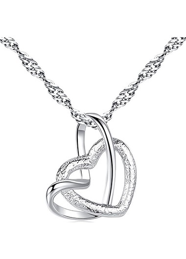 Rosewe Fashion Double Heart Design Silver Metal Necklace - One Size