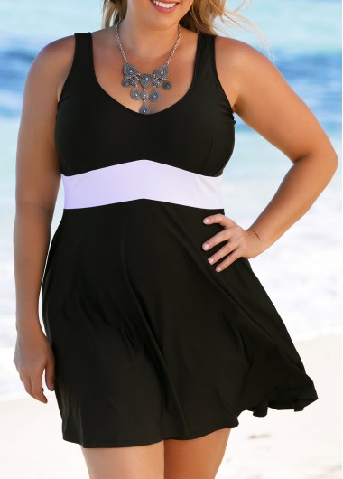 Rosewe Contrast Plus Size Swimdress and Panty - 2X