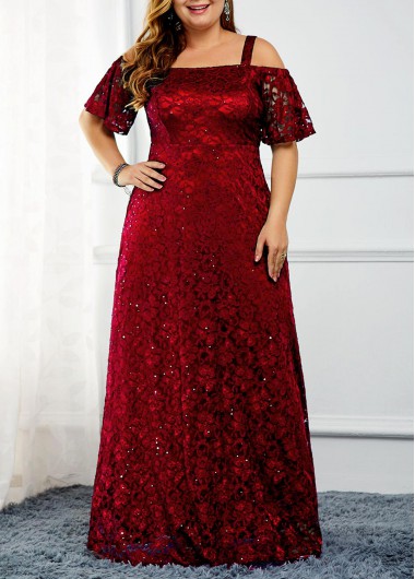 Rosewe Cold Shoulder Lace Plus Size Dress - 3X