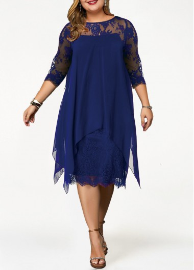 Rosewe Chiffon Overlay H Shape Plus Size Lace Dress - 2X