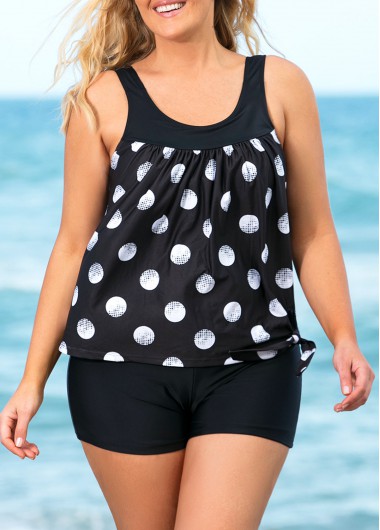 Rosewe Polka Dot Knotted Hem Plus Size Tankini Set - 2X