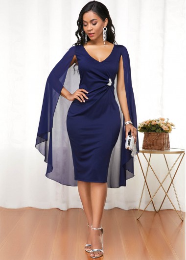 Rosewe V Neck Plus Size Long Sleeve Cape Dress - 3X
