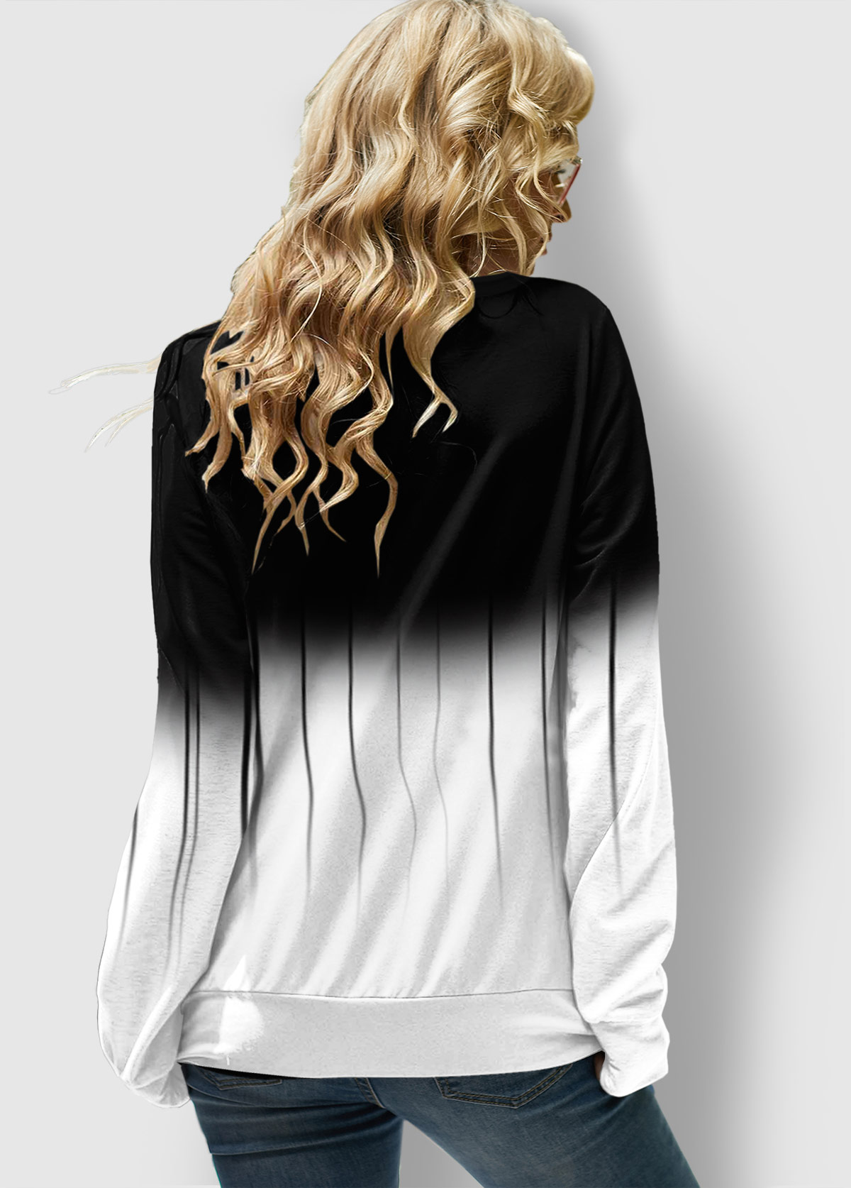 Ombre Print Lace Up Plus Size Long Sleeve Sweatshirt