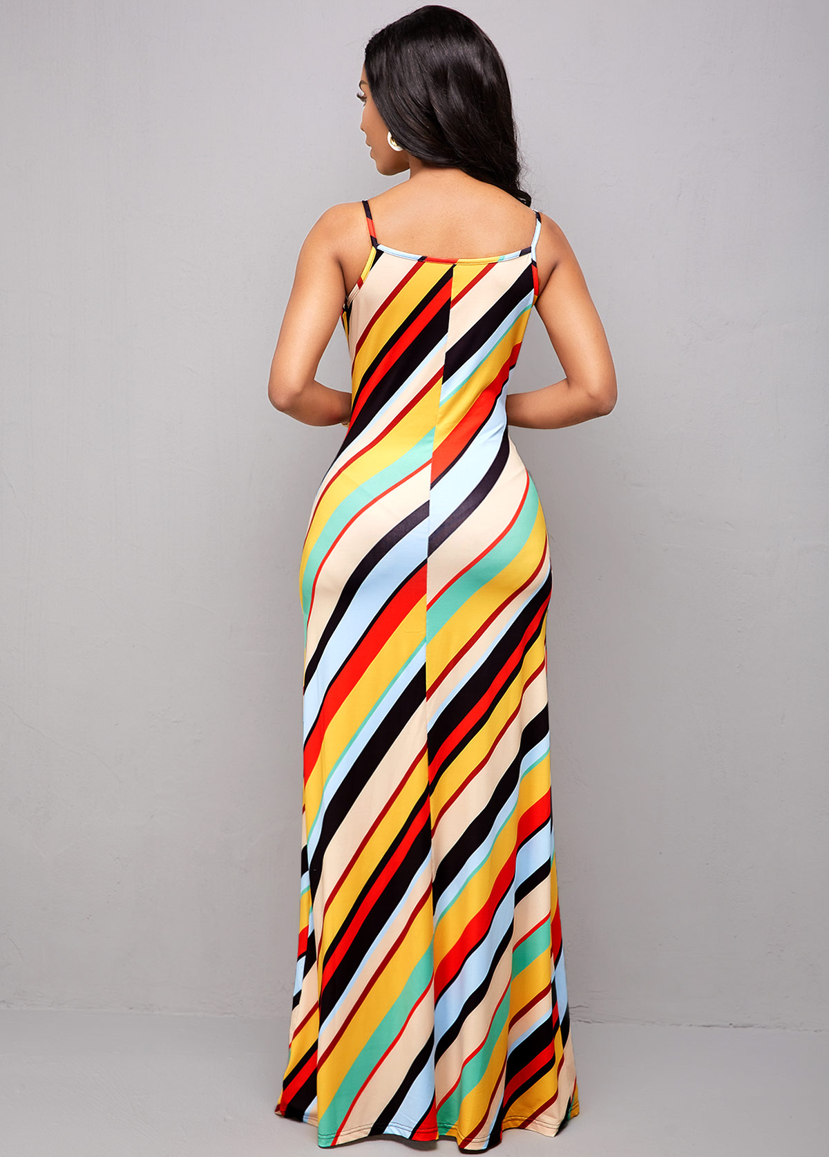 Rainbow Stripe Spaghetti Strap Maxi Dress