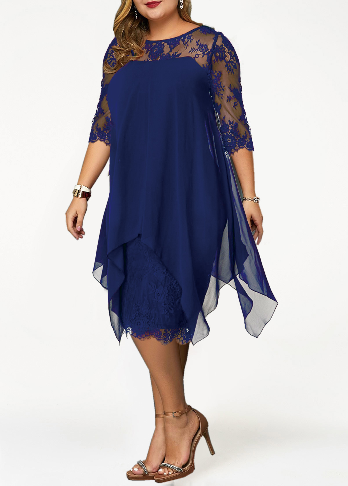 Chiffon Overlay H Shape Plus Size Lace Dress