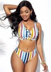 Multi Stripe Mid Waist Bikini Set