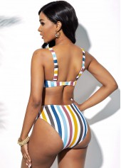 Multi Stripe Mid Waist Bikini Set
