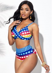 Printed Cross Front Mid Waist Multi Color Bikini Set