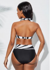Contrast Halter Geometric Print Bikini Set